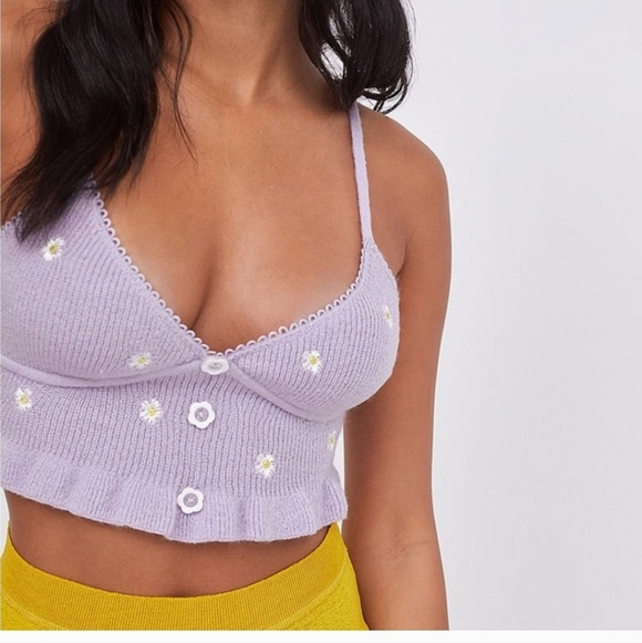 For Love & Lemons embroidered daisy knit crop top Size Small - Picture 2 of 16